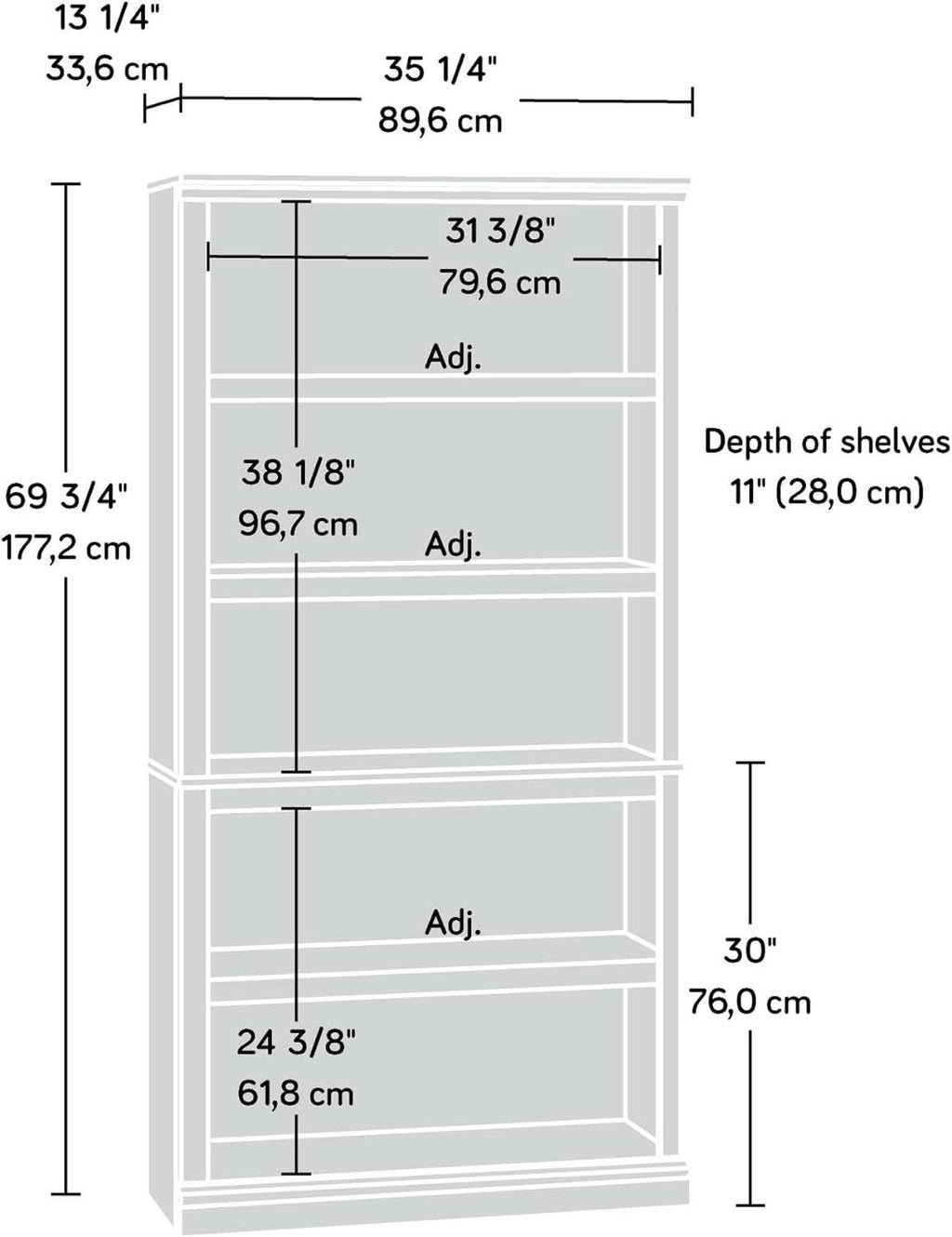Five Shelf Bookcase Jamocha Wood With Adjustable Shelves