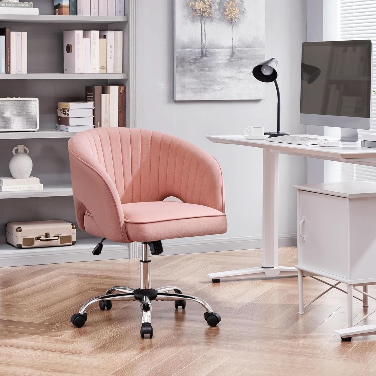Pink Velvet Desk Chair Backrest Office Chair Modern