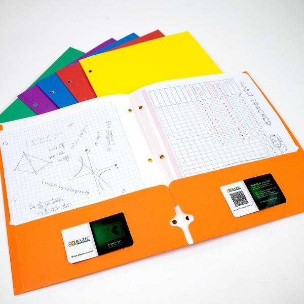Assorted Color 2-Pockets Portfolios w/ 3-Prong Fastener - 1 Random Color