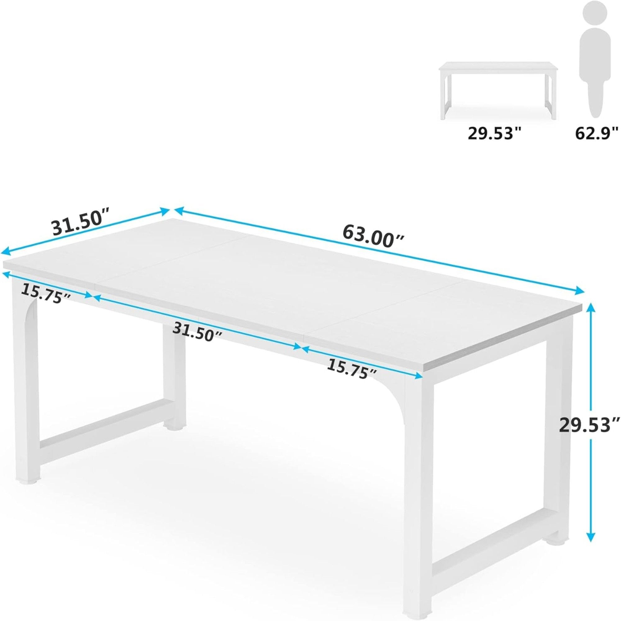Executive Desk, Large Office Computer Workstation With Thick Frame - White