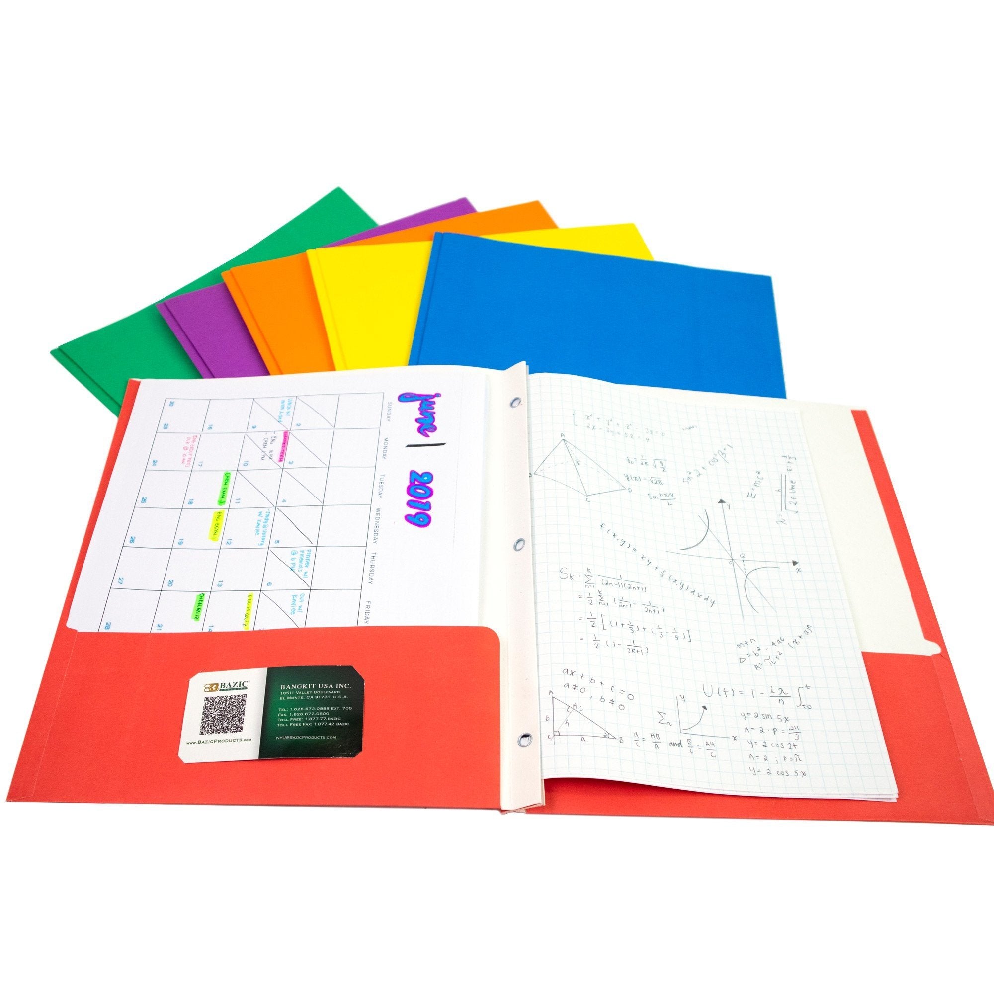 Assorted Color 2-Pockets Portfolios w/ 3-Prong Fastener - 1 Random Color
