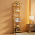 Gold Six Tier Bookcase With Tempered Glass Shelves