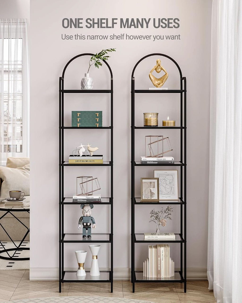 Six Tier Bookcase With Tempered Glass Shelves Home Office