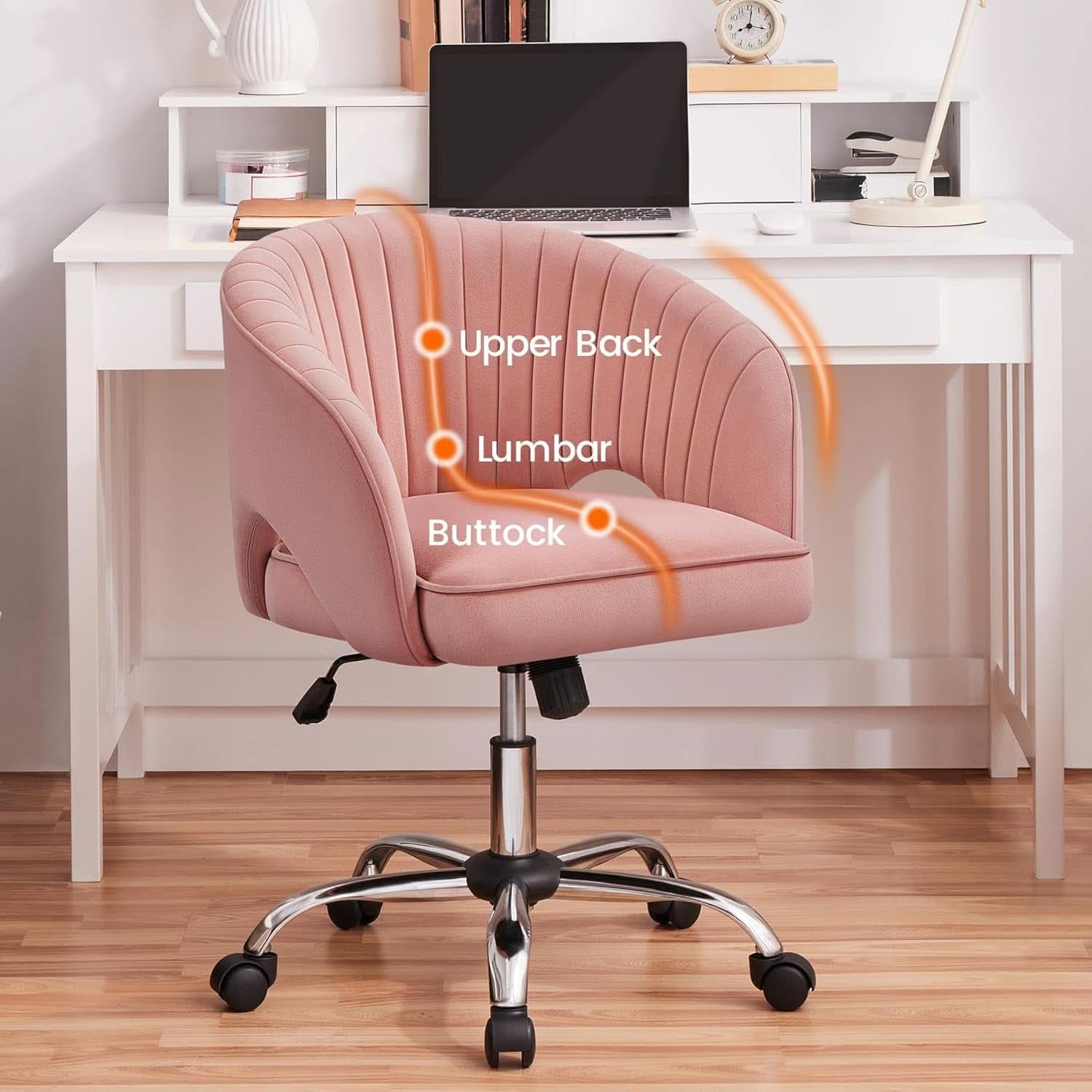 Pink Velvet Desk Chair Backrest Office Chair Modern