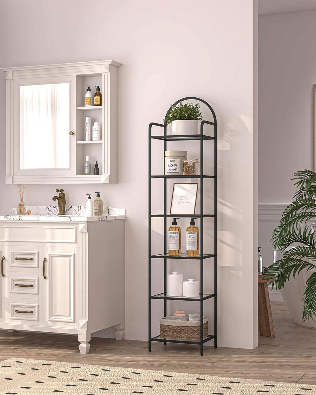 Six Tier Bookcase With Tempered Glass Shelves Home Office