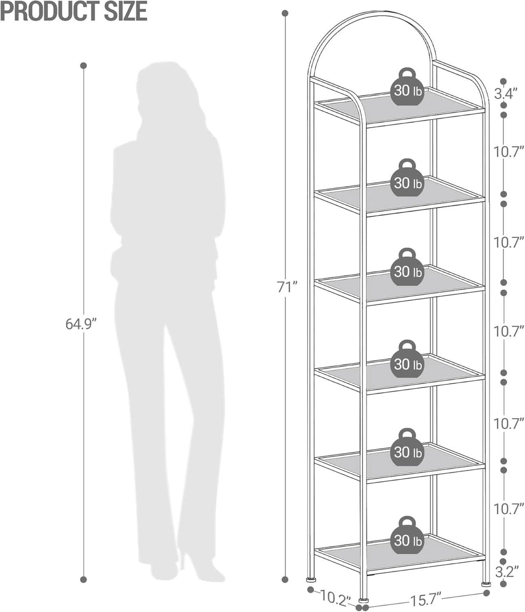 Six Tier Bookcase With Tempered Glass Shelves Home Office