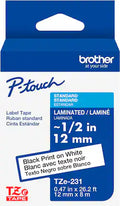 Brother - P-touch TZe-231, Black Print on White Laminated Label Tape, ~1/2in x 26.2ft (12mm x 8m)